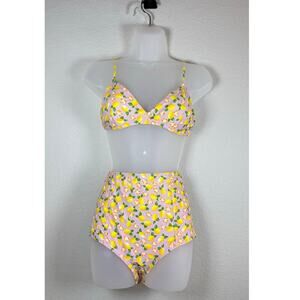 J. Crew Lemon‎ Print French Cross-back Hight Rise Bikini Set, Top S, Bottom M